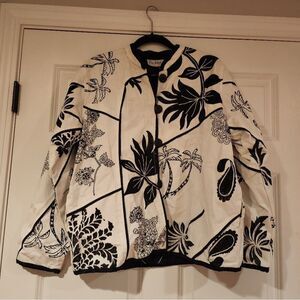 NWT Flashback Vintage white and black floral button up jacket M
